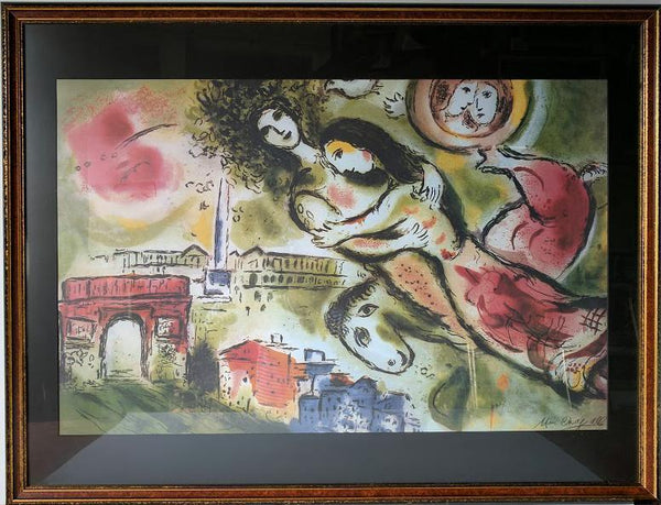 Romeo and Juliet by Marc Chagall - 32 X 42" (Framed Offset Lithograph Facsimile Signed Ready to Hang) 316/500
