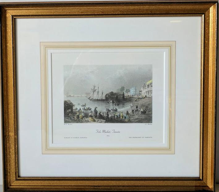 Fish-Market, Toronto, 1841 by William Henry Bartlett - 15 X 16 Inches (Framed Art Print with Matte and Glass Ready to Hang)
