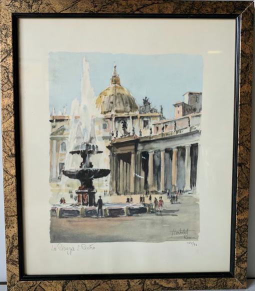 Roma - La Piazza Pietro by Herbelot - (Framed Lithograph with Glass Numbered & Signed) 76/104