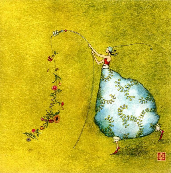 Fishing Flowers by Gaelle Boissonnard - 6 X 6 Inches (Greeting Card)