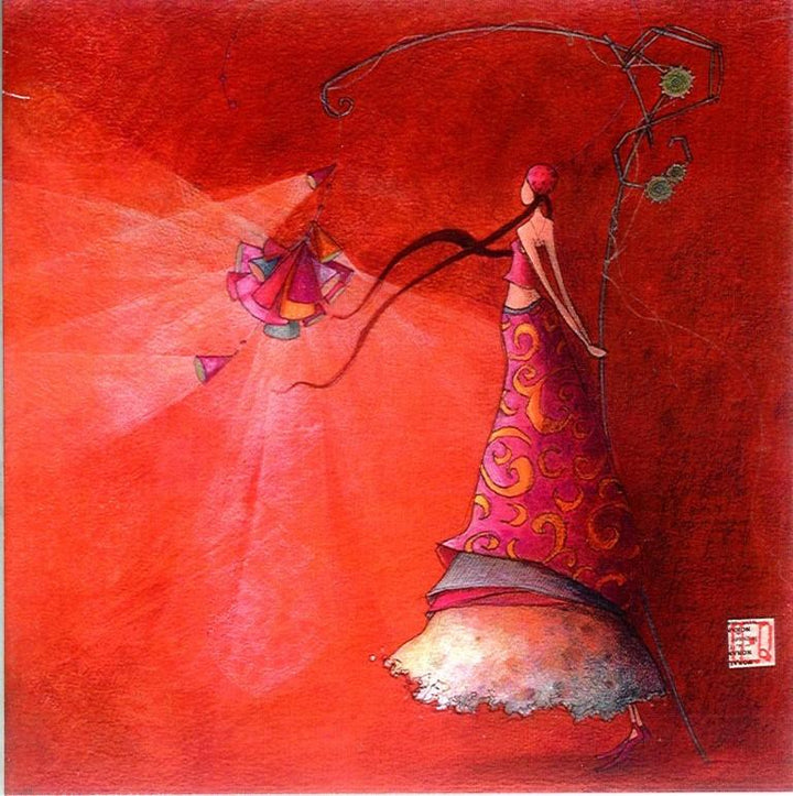 Colourful Lamp by Gaelle Boissonnard - 6 X 6 Inches (Greeting Card)