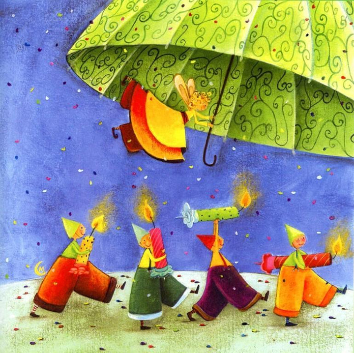 Umbrella Angel by Marie Cardouat - 6 X 6 Inches (Greeting Card)