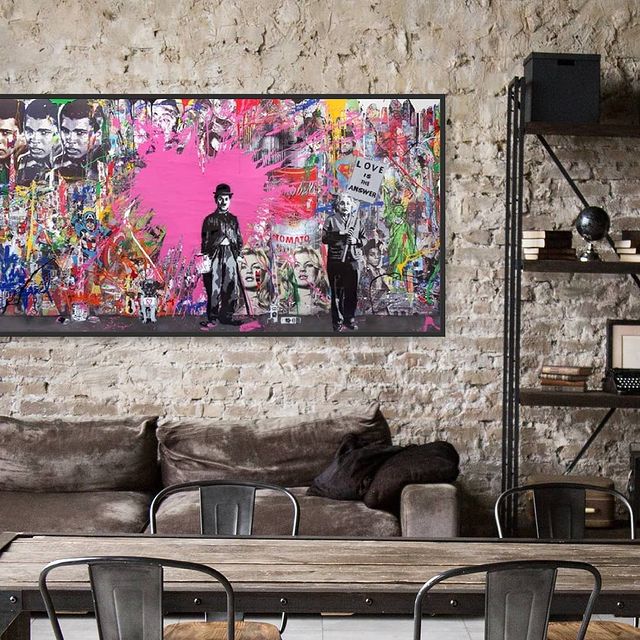 Street Art Charlie Chaplin by Mr. Brainwash - 34 X 61" (Framed Giclee Canvas Stretched Ready to Hang)