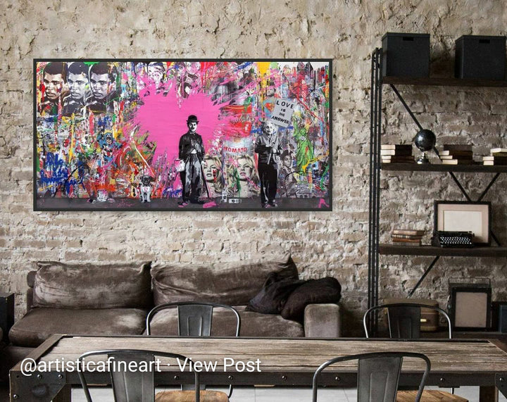 Street Art Charlie Chaplin by Mr. Brainwash - 34 X 61 Inches (FramedGiclee Canvas Stretched Ready to Hang)