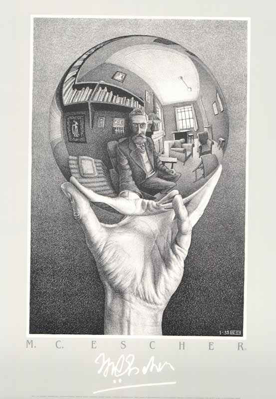 Hand With Sphere by M. C. Escher - 20 X 28 Inches (Art Print)