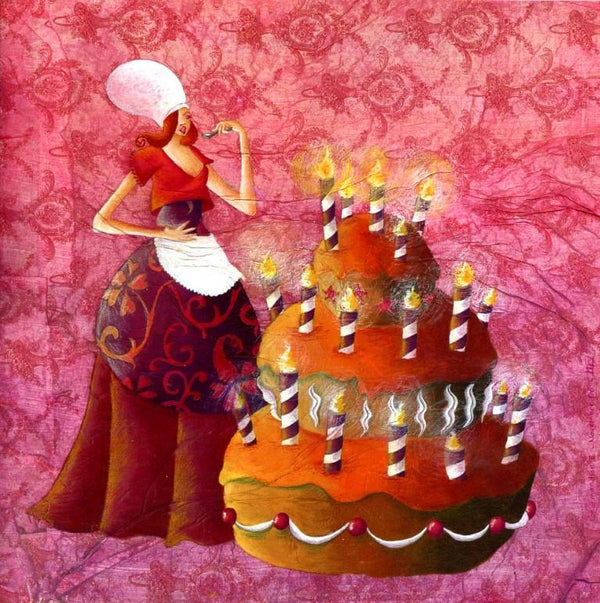Birthday Cake by Marie-Anne Foucart - 6 X 6 Inches (Greeting Card)