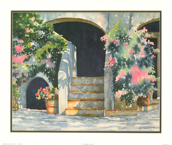 Floral Stairway by J. Maskey - 20 X 24 Inches (Art Print)