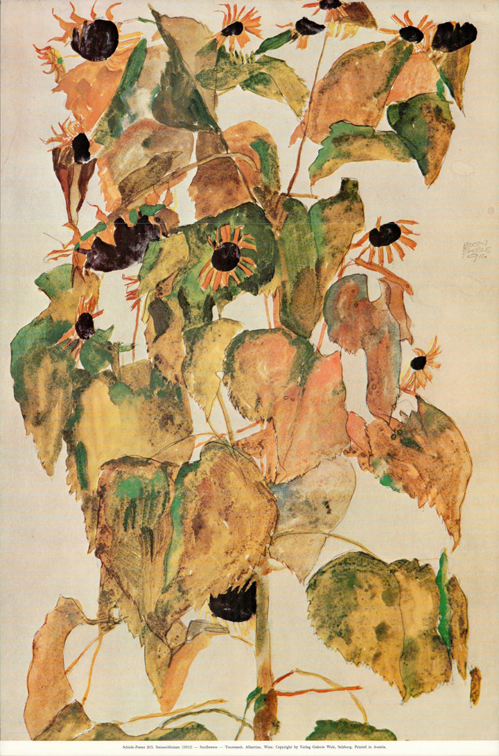 Sunflowers, 1911 by Egon Schiele - 22 X 33 Inches (Art Print)
