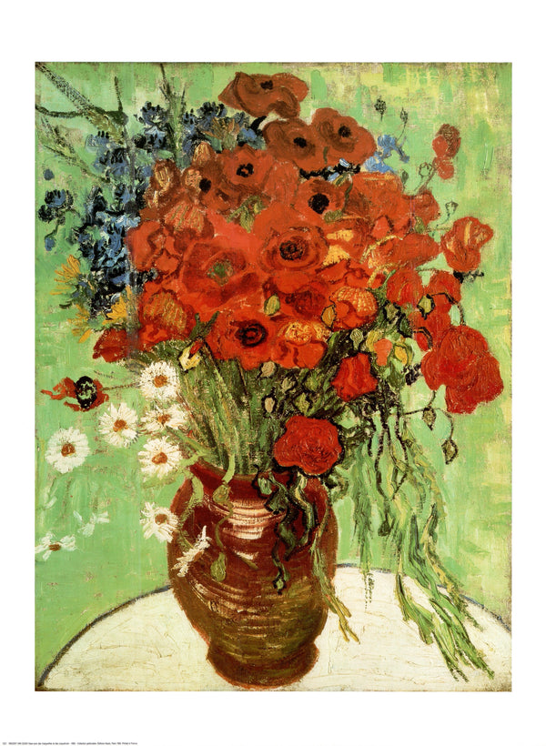 Vase with Daisies and Poppies by Vincent Van Gogh - 24 X 32 Inches (Art Print)