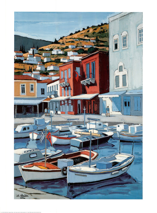 Boats at Kaminia by Jean-Claude Quilici - 24 X 32 Inches (Art Print)