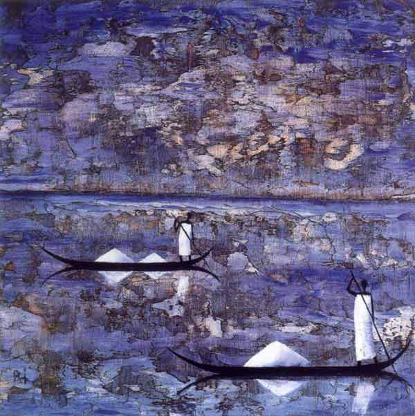 Two Woman in a Boat by Michel Rauscher - 27 X 27 Inches (Art Print)