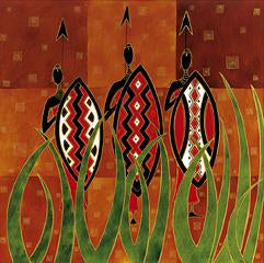 Three African Warriors by Laly - 28 X 28 Inches (Art Print)