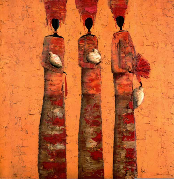 Three African Women by Michel Rauscher - 28 X 28 Inches (Art Print)