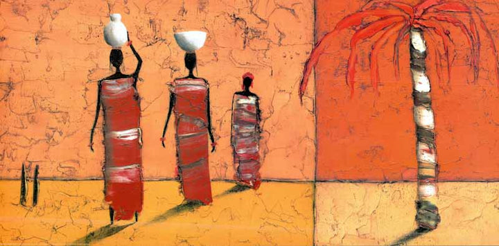 Three African Women With Palmier by Michel Rauscher - 20 X 40 Inches (Art Print)