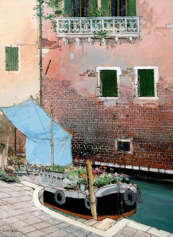 Flower Seller, Venice by Julian Taylor - 24 X 32 Inches (Art Print)