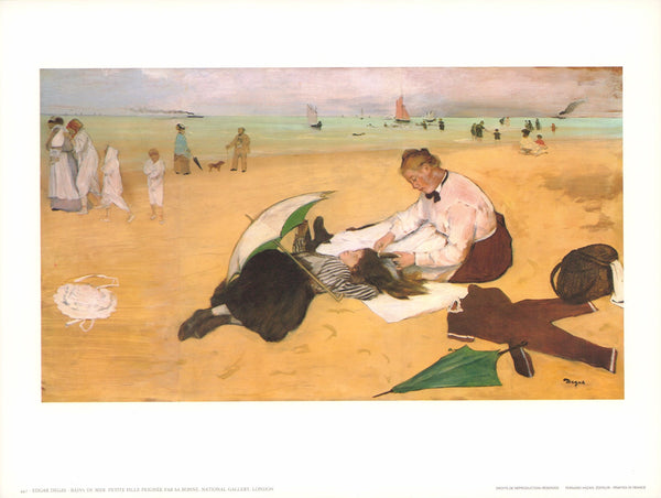 Bains de mer Petite fille Peignée par sa Bonne by Edgar Degas - 10 X 13 Inches (Art Print)