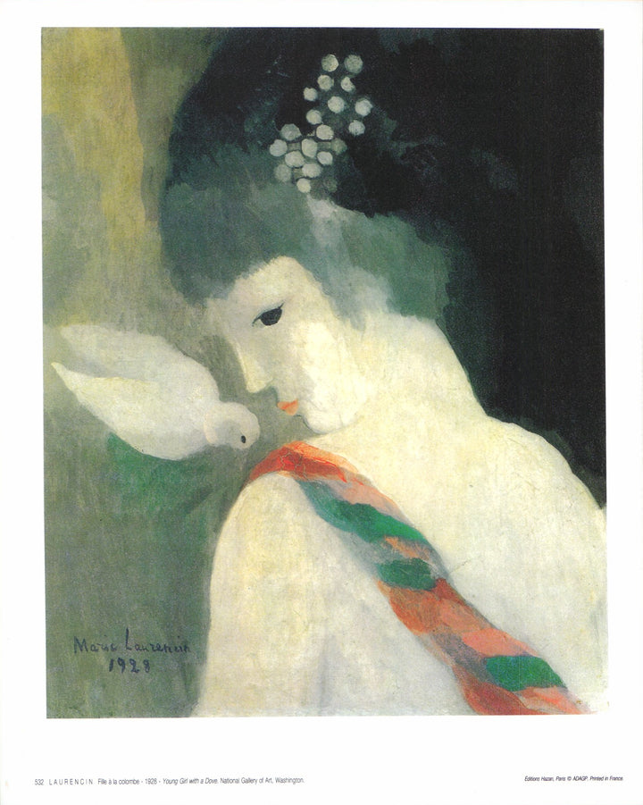 Young Girl with a Dove, 1928 by Marie Laurencin - 10 X 12 Inches (Art Print)