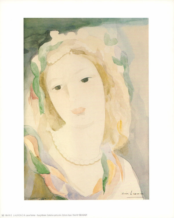Young Woman by Marie Laurencin - 10 X 12 Inches (Art Print)