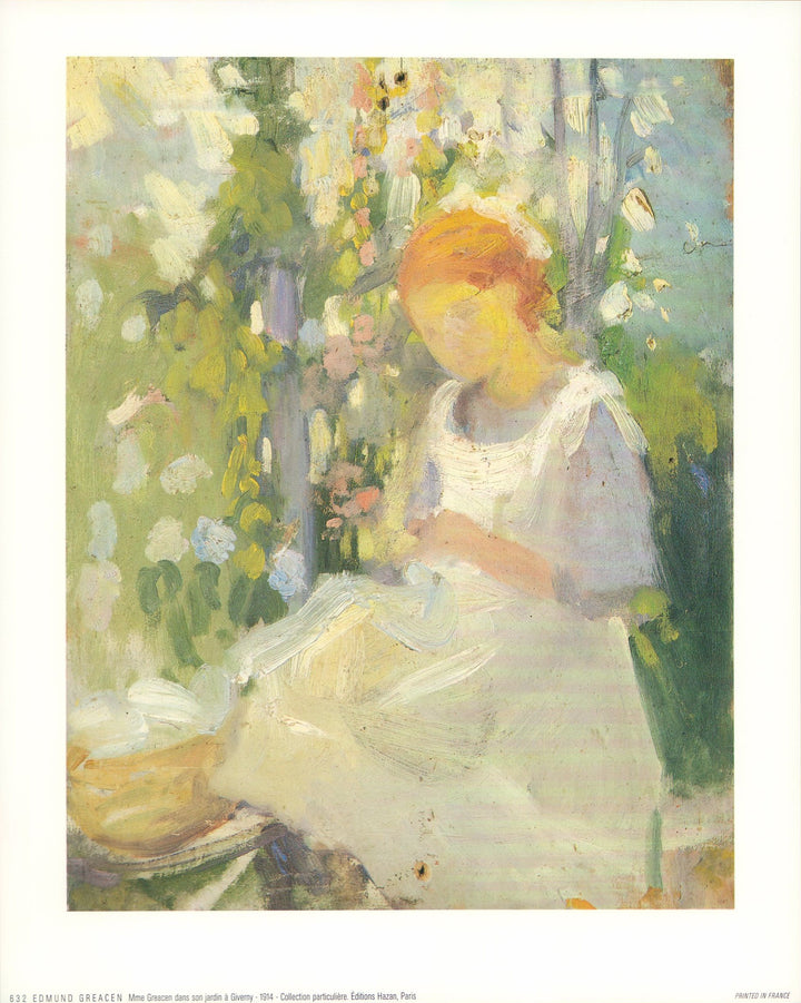Mme Greacen dans son Jardin à Giverny, 1914 by Edmund Greacen - 10 X 12 Inches (Art Print)