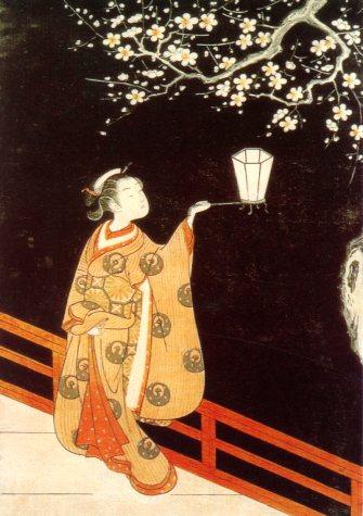 Girl Holding a Lantern on a Terrace at Night, 1760 by Suzuki Harunobu - 5 X 7 Inches (Greeting Card)