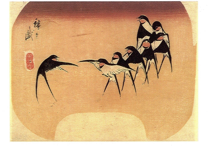 Dancing Swallows, 1840 by Ando Hiroshige - 5 X 7 Inches (Greeting Card)