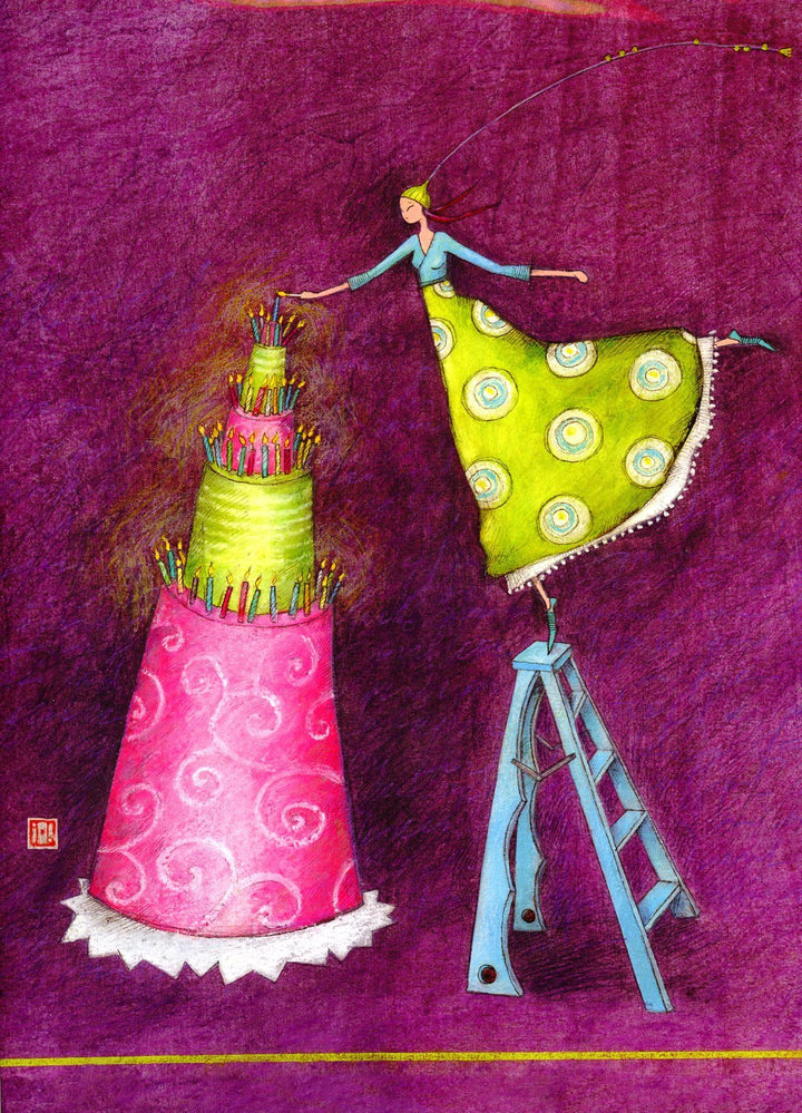 Lighting the Cake by Gaelle Boissonnard - 9 X 12 Inches (Greeting Card)