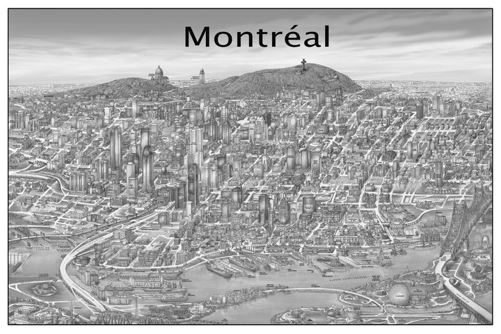 Montreal Downtown (B&W) by Jean-Louis Rheault - 24 X 36 Inches (Art Print)