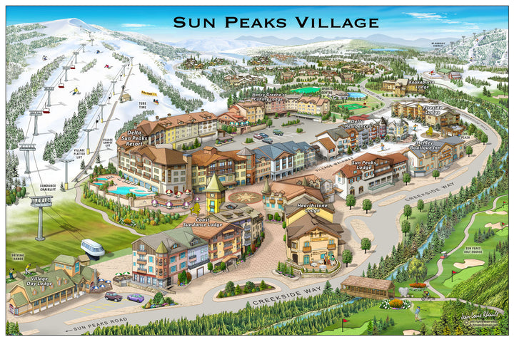 Sun Peaks Village, British Columbia by Jean-Louis Rheault - 24 X 36 Inches (Art Print)