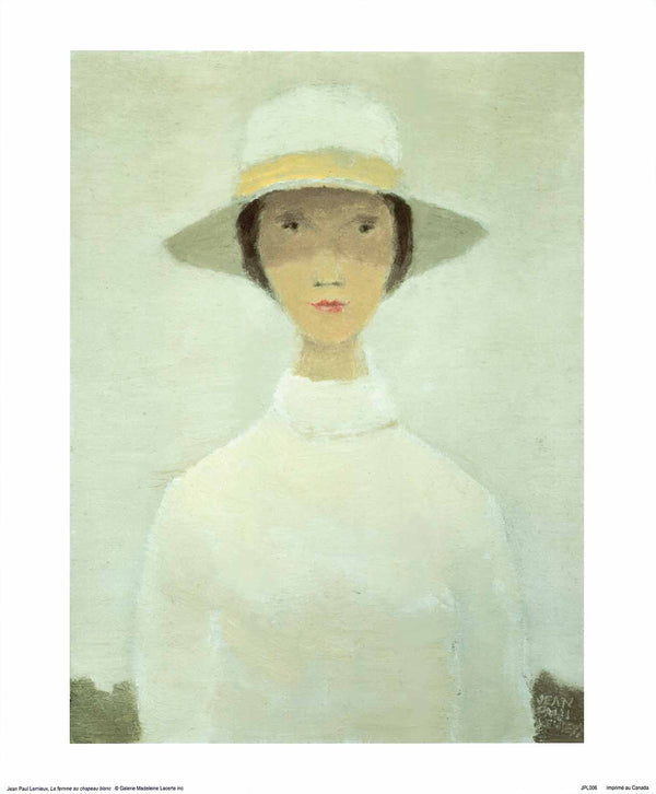 Femme au Chapeau Blanc by Jean-Paul Lemieux - 19 X 23 Inches (Art Print)