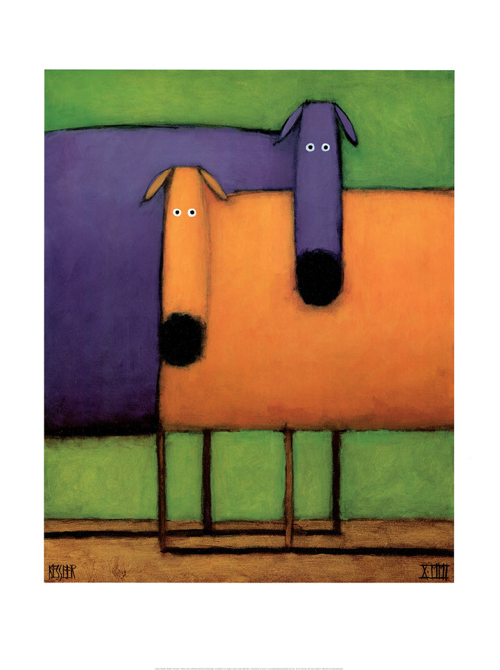 Purple and Orange Dogs by Daniel Patrick Kessler - 24 X 32 Inches (Art Print)