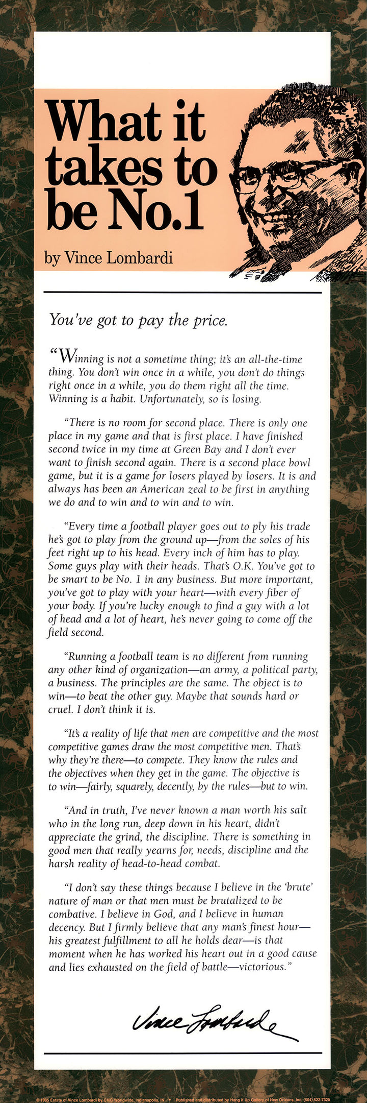 What It Takes to Be No. 1 by Vince Lombardi - 12 X 36 Inches (Art Print)