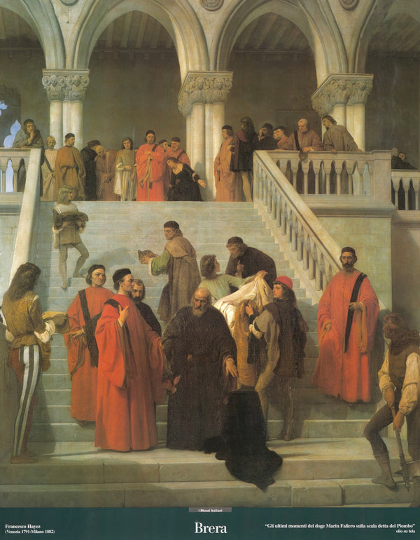 Doge Marin Faliero's last moments on the so-called Piombo staircase by Francesco Hayez - 28 X 36 Inches (Art print)