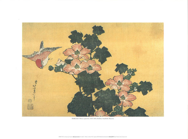 Hibiscus and Sparrow, 1833-1834 by Katsushika Hokusai - 12 X 16 Inches (Art Print)