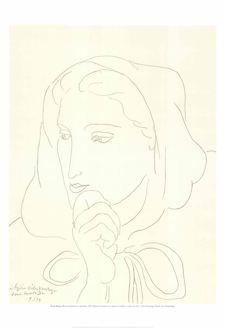 Portrait of a Woman with a Hood, 1939 by Henri Matisse - 28 X 40 Inches (Art Print)