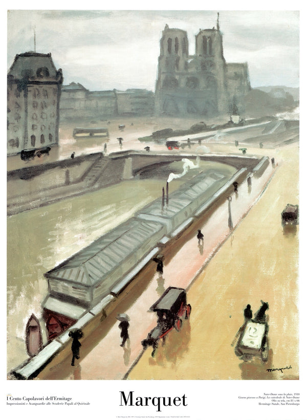 Rainy day in Paris. Notre-Dame Cathedral, 1910 by Albert Marquet - 24 X 32 Inches (Art print)