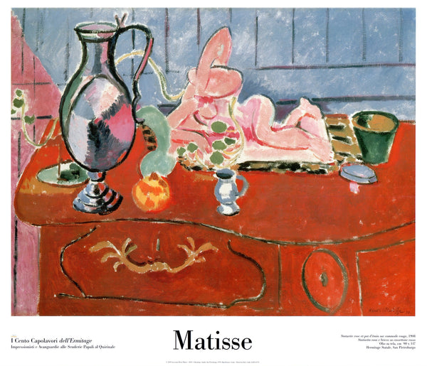 Pink statuette and pewter pot on red chest of drawers, 1908 by Henri Matisse - 24 X 28 Inches (Art print)