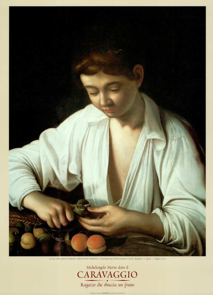 Boy peeling a fruit by Michelangelo Merisi da Caravaggio - 24 X 32 Inches (Art Print)