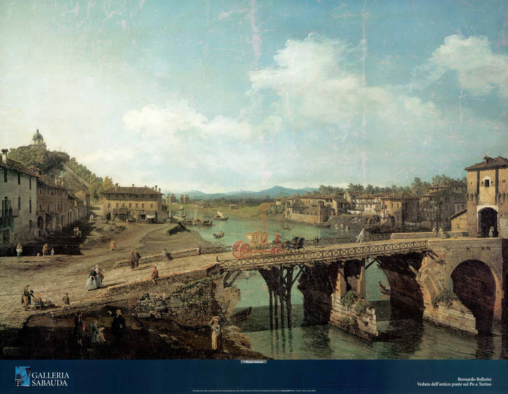 View of the ancient bridge over the Po in Turin by Bernado Bellotto - 28 X 36 Inches (Art print)