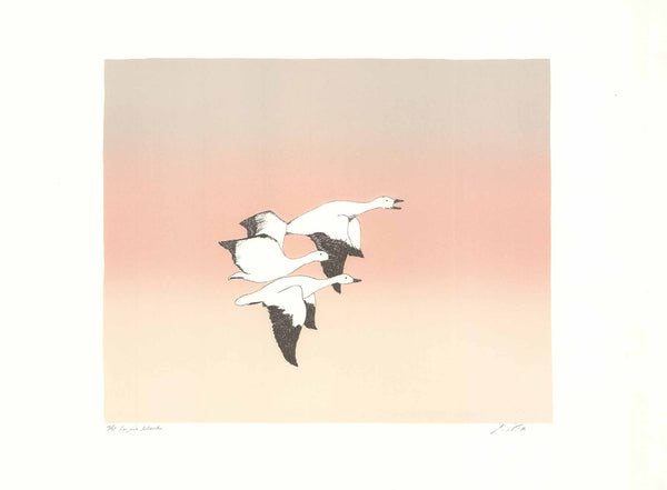 White Geese, 1980 by  Roland Pichet - 22 X 30 Inches (Etching Numbered & Signed) 10/75