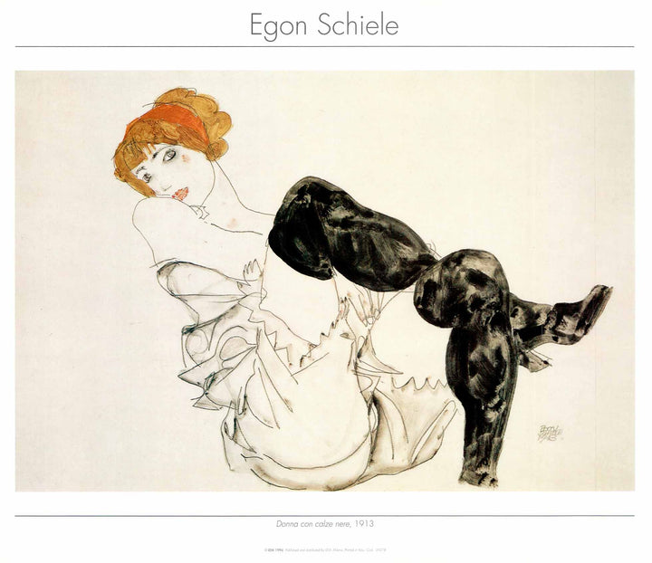 Woman with Black Stockings, 1913 by Egon Schiele - 24 X 28 Inches (Art Print)