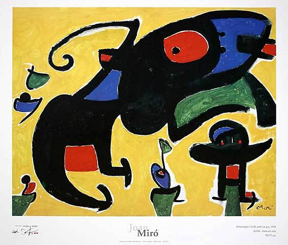 Miro Insects Characters and Birds with a Dog, 1978 by Joan Miro - 24 X 28 Inches (A ...