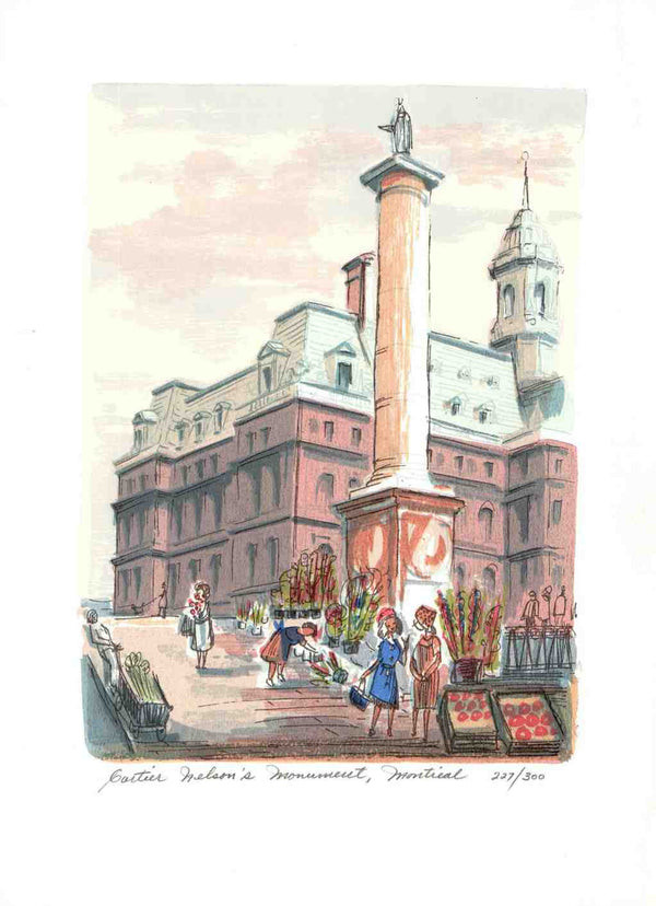 Nelson's Monument, Montréal, 1965 by Roger Cartier - 12 X 16" (Lithograph Numbered & Signed) 227/300 - 12 X 16" - Fine Art Poster.