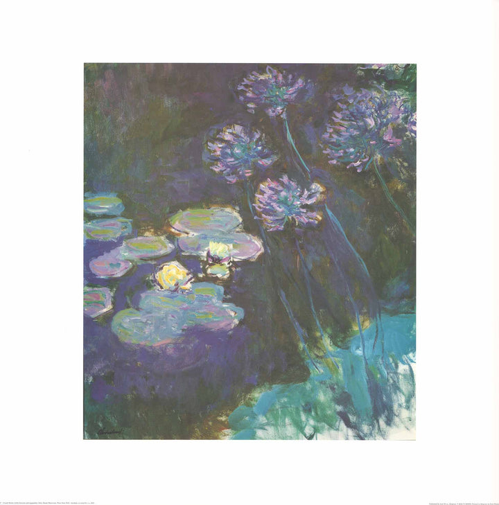 Yellow Water Lilies and Agapanthus by Claude Monet - 27 X 27 Inches (Watercolour / Aquarelle)
