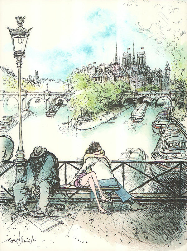 On the Pont-des-Arts, Paris, 1976 by Ronald Searle - 10 X 12 Inches (Art Print)