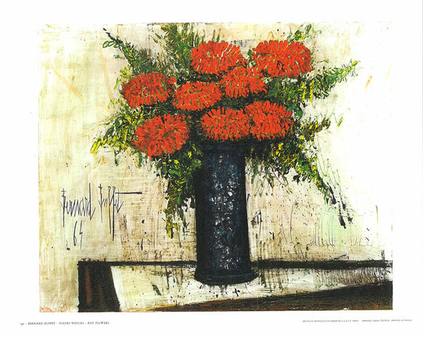 Red flowers by Bernard Buffet  - 10 X 12 Inches (Art Print)