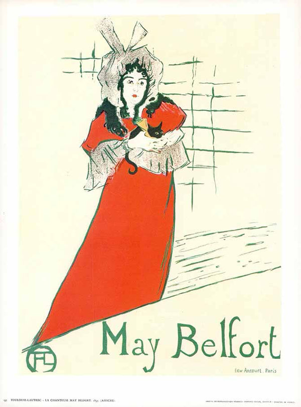 La Chanteuse May Belfort, 1895 by Henri de Toulouse-Lautrec - 10 X 12" (Lithograph/Poster)