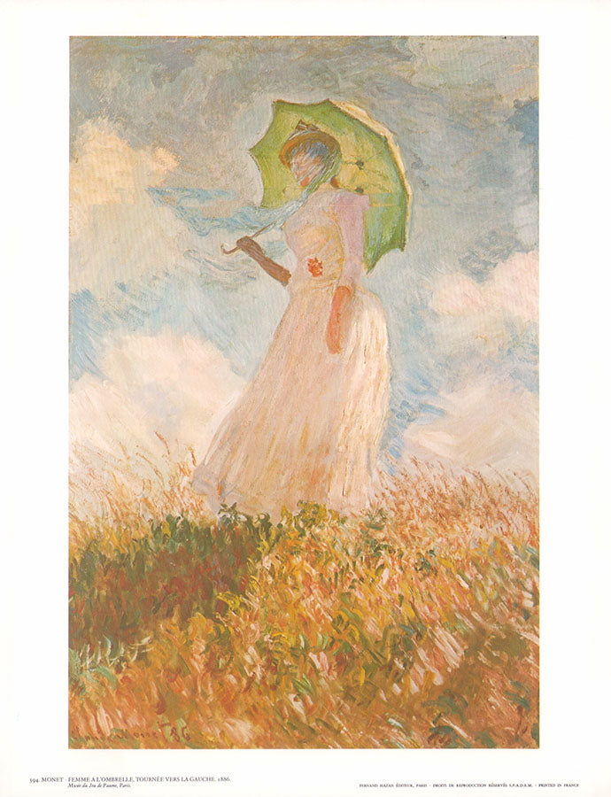 Woman With Parasol (Left) by Claude Monet - 10 X 12 Inches (Art Print)