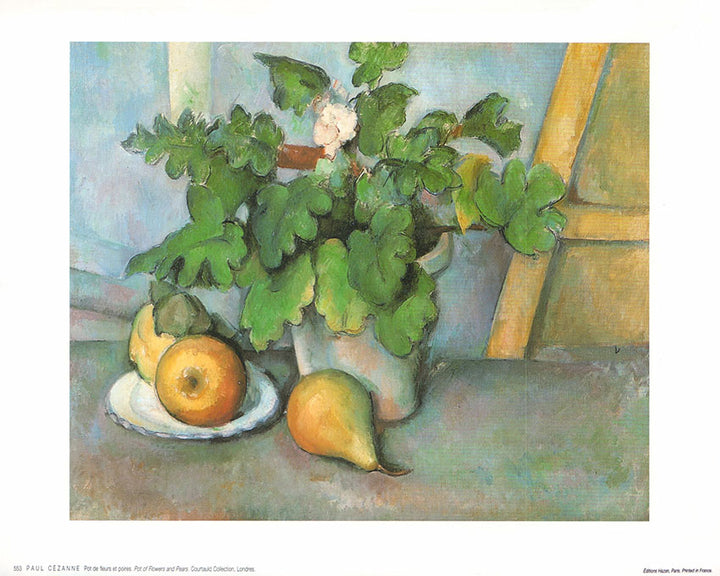 Pot of Flowers And Pears by Paul Cezanne - 10 X 12 Inches (Art Print)