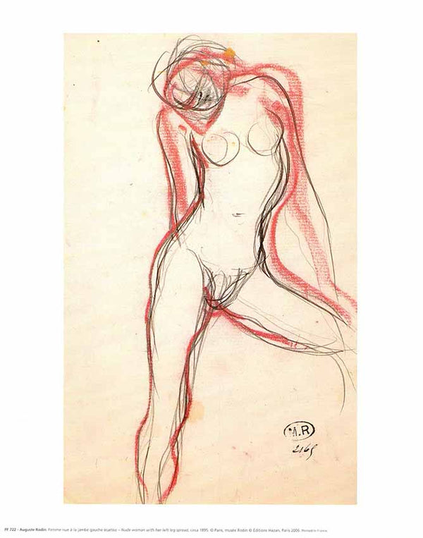 Nude Woman With her Left Leg Spread, Circa 1895 by Auguste Rodin - 10 X 12 Inches (Art Print)