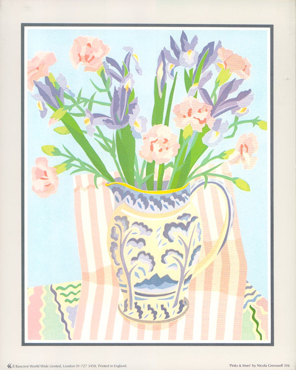 Pinks & Irises by Nicola Gresswell - 10 X 12 Inches (Art Print)